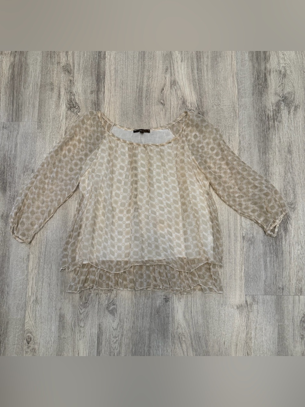 Piazza‎ Roma Made in Italy Sheer Boho Blouse XS Beige Cream